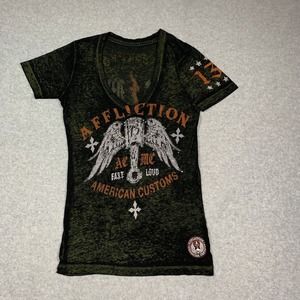 Affliction V-Neck Shirt Top Women's Size Medium Charcoal Gray AC/MC